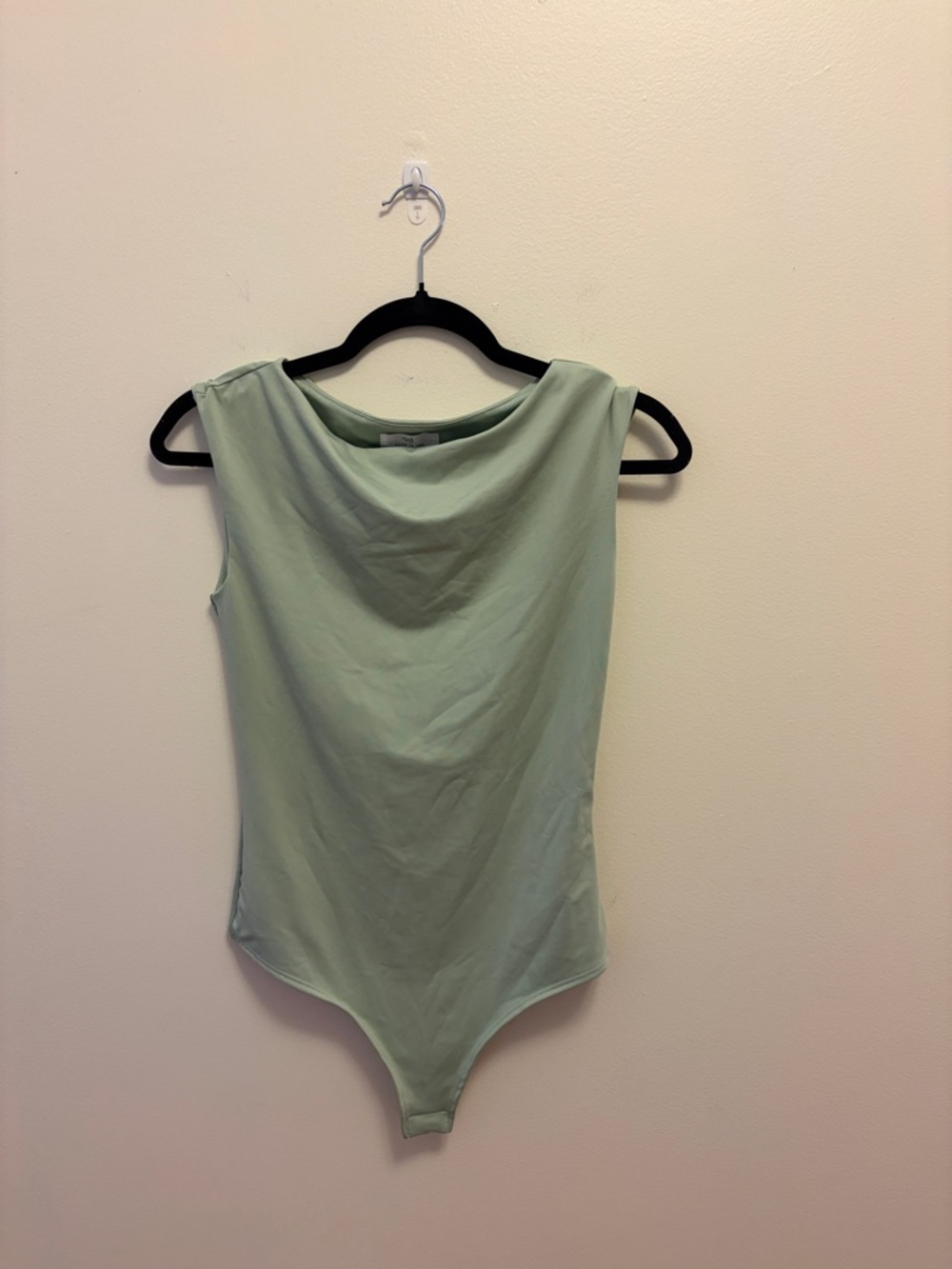 Sleeveless Sage Green Draped-Neck Bodysuit